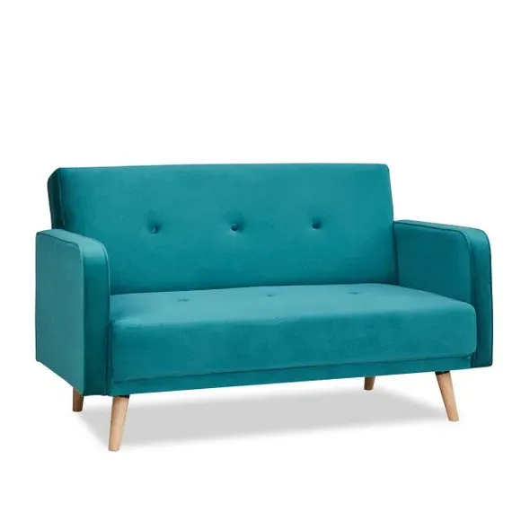 Compact Sofa with Button Detail - Teal, Fabric