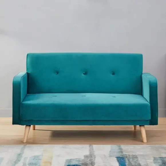 Compact Sofa with Button Detail - Teal, Fabric
