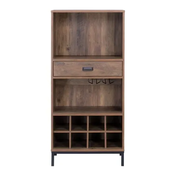 Compact Wine Cabinet with Drawer - Pine Effect