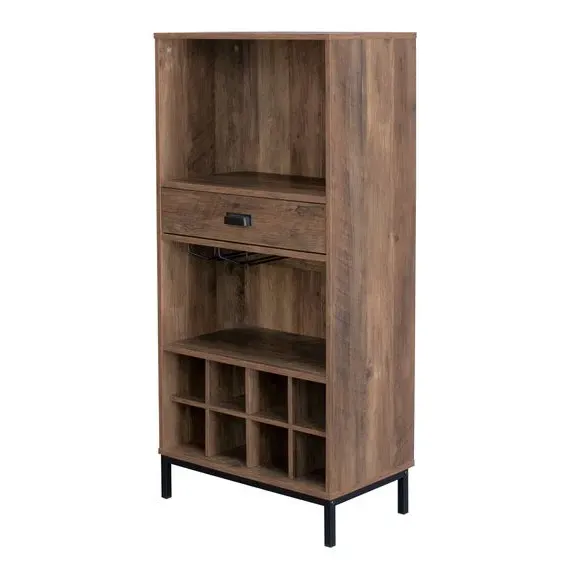 Compact Wine Cabinet with Drawer - Pine Effect