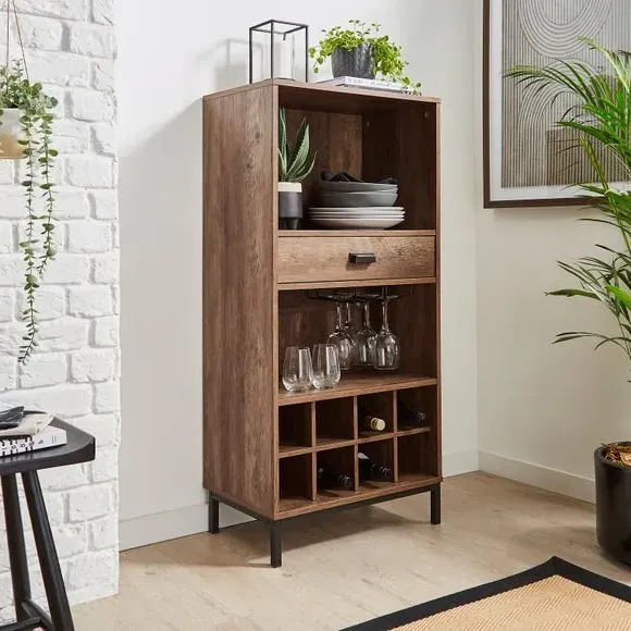 Compact Wine Cabinet with Drawer - Pine Effect image
