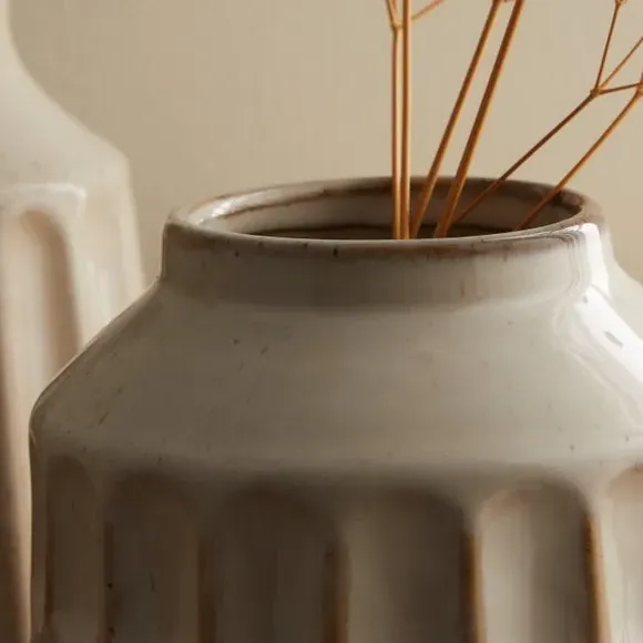 Concave Ceramic Vase - Cream, Ceramic