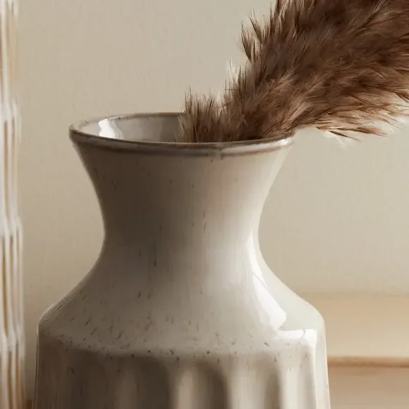 Concave Ceramic Vase - Cream, Ceramic