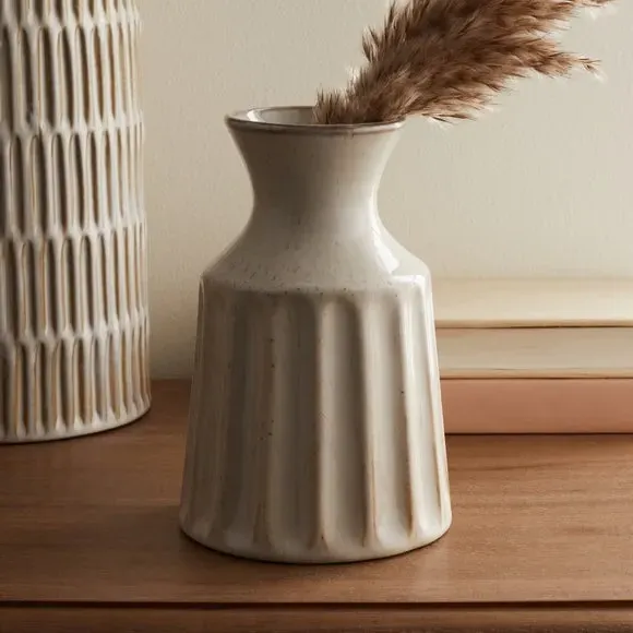 Concave Ceramic Vase - Cream, Ceramic image