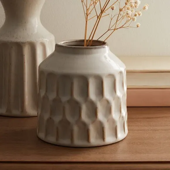 Concave Ceramic Vase - Cream, Ceramic image