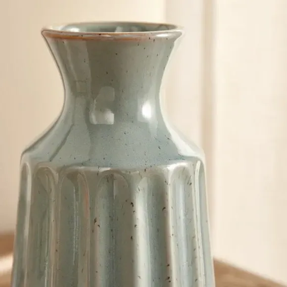 Concave Ceramic Vase - Light Green, Ceramic