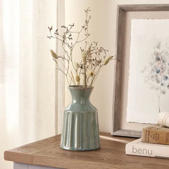 Concave Ceramic Vase - Light Green, Ceramic