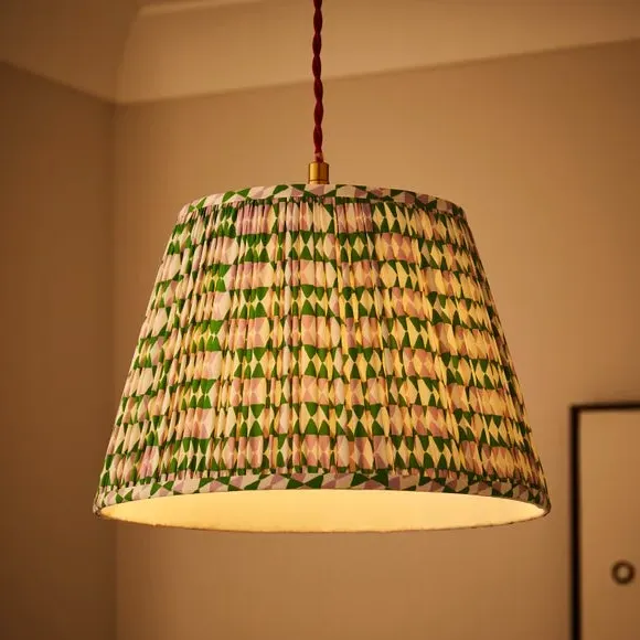 Conical Lamp Shade with Pleats - Green, Polyester