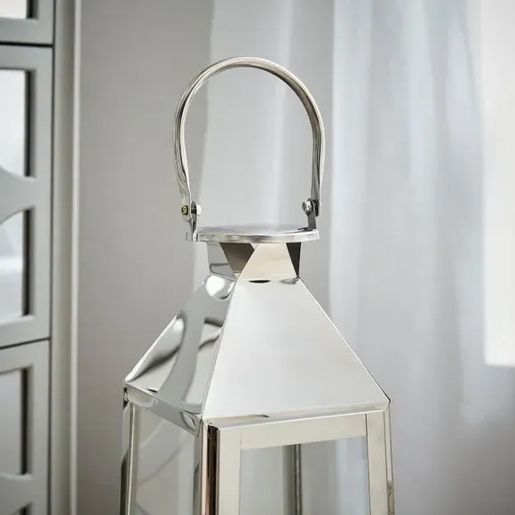 Conical Lantern with Handle - Silver, Metal