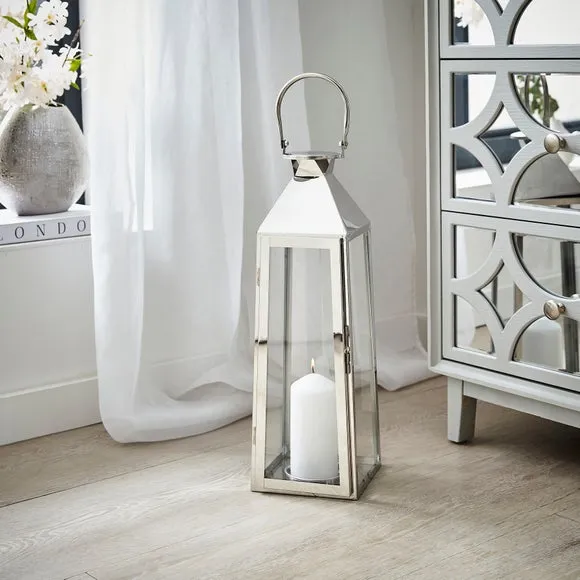 Conical Lantern with Handle - Silver, Metal