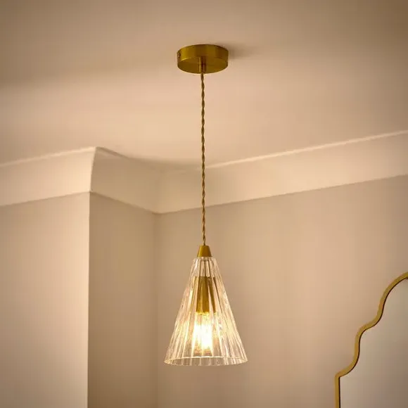 Conical Pendant Light Art Deco - Gold, Glass