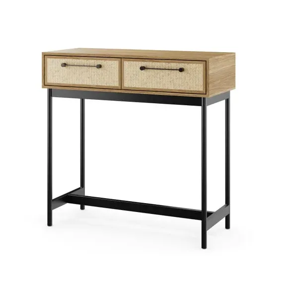 Console Table with 2 Drawers - Oak, Rattan