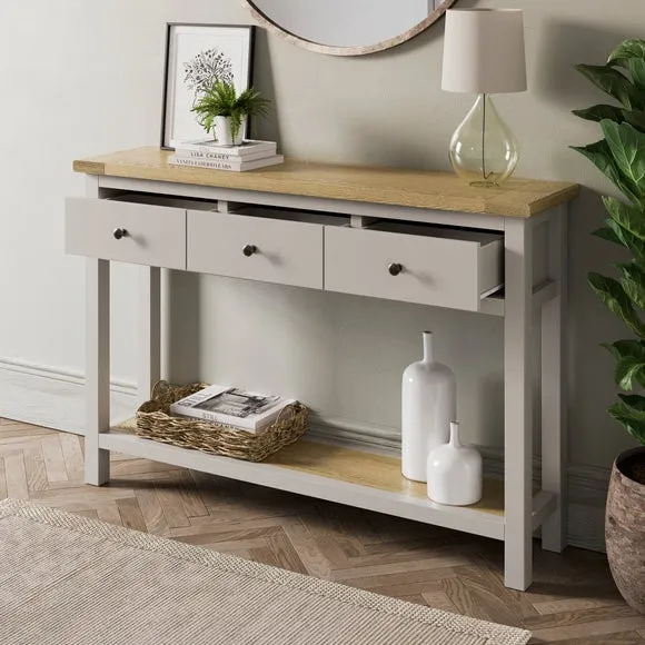Console Table with 3 Drawers - Stone, Wood