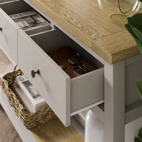 Console Table with 3 Drawers - Stone, Wood