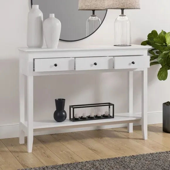 Console Table with 3 Drawers - White