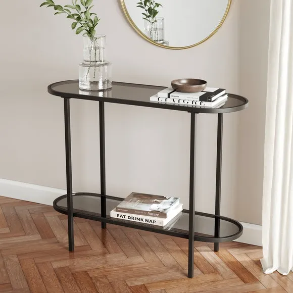 Console Table with Glass Top - Black, Metal