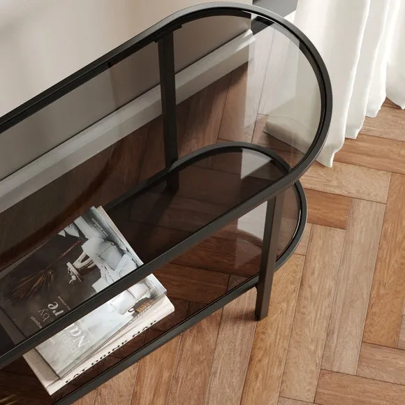 Console Table with Glass Top - Black, Metal