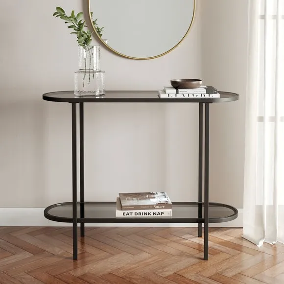 Console Table with Glass Top - Black, Metal image