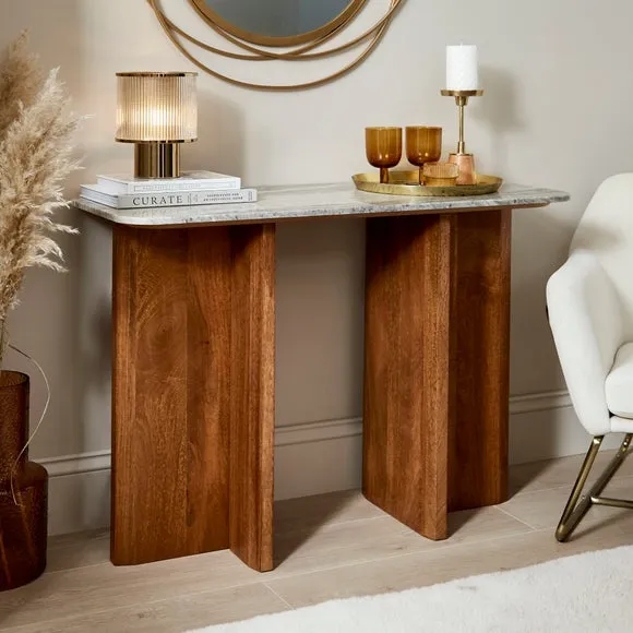 Console Table with Marble Top - Dark Wood, Mango