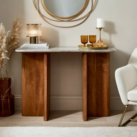 Console Table with Marble Top - Dark Wood, Mango image