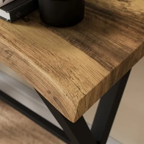 Console Table with Shelf - Rustic Oak, Wood Effect