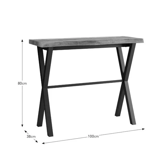 Console Table with Shelf - Rustic Oak, Wood Effect