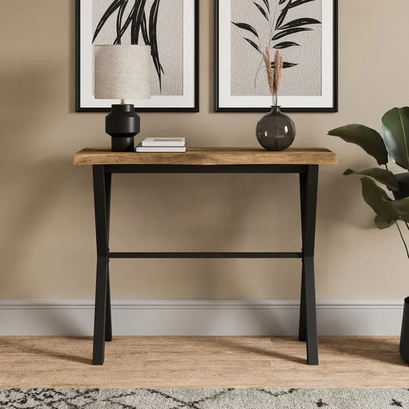 Console Table with Shelf - Rustic Oak, Wood Effect image