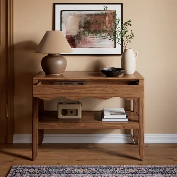 Console Table with Wiggle Design - Walnut, Wood