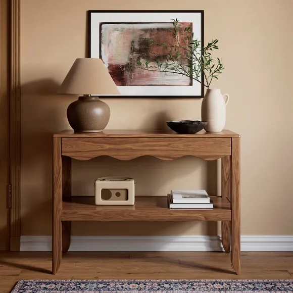 Console Table with Wiggle Design - Walnut, Wood image