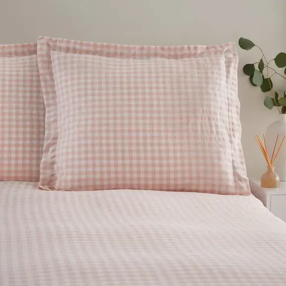 Continental Pillowcase Gingham - Blush, Cotton
