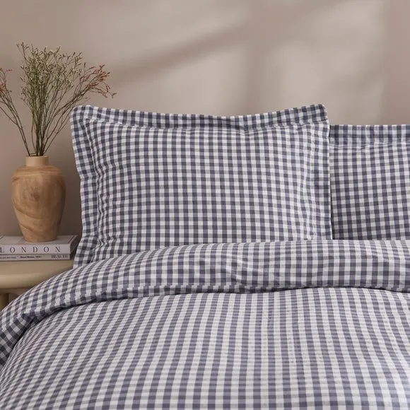 Continental Pillowcase Gingham - Folkstone Blue, Cotton