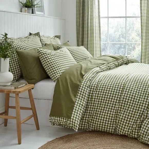 Continental Pillowcase Gingham - Olive, Cotton