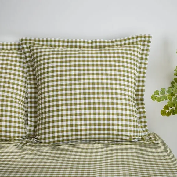 Continental Pillowcase Gingham - Olive, Cotton