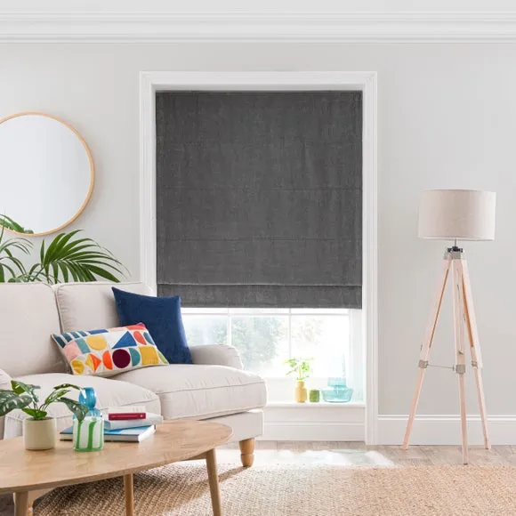 Corded Roman Blind - Charcoal, Polyester