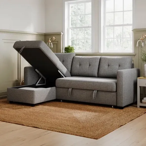 Corner Chaise Sofa Bed with Storage - Grey