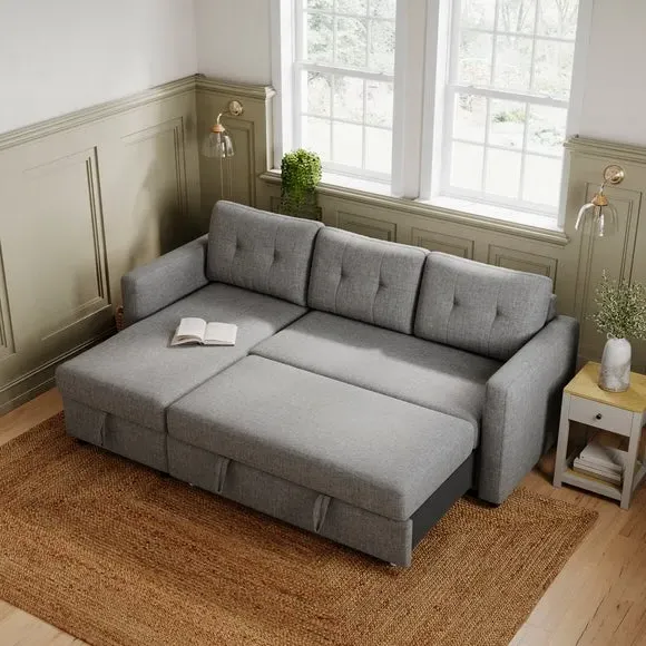 Corner Chaise Sofa Bed with Storage - Grey