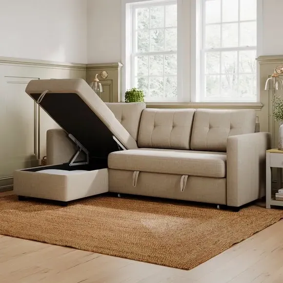 Corner Chaise Sofa Bed with Storage - Natural