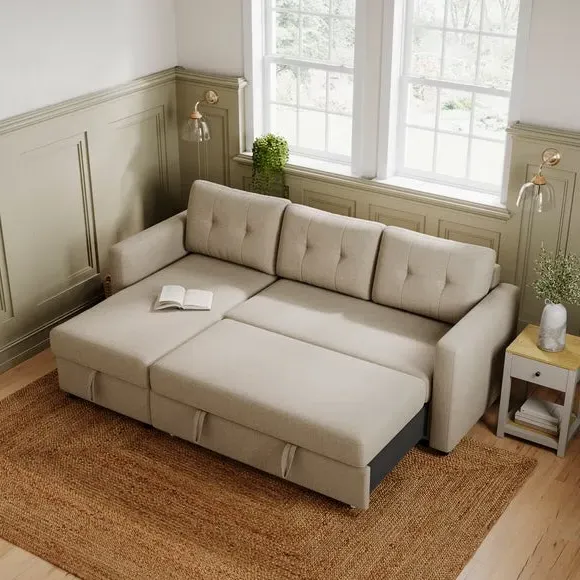 Corner Chaise Sofa Bed with Storage - Natural