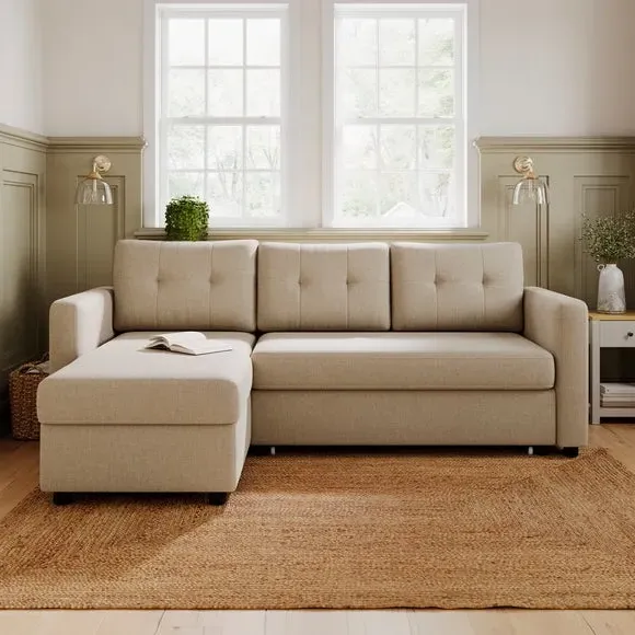 Corner Chaise Sofa Bed with Storage - Natural