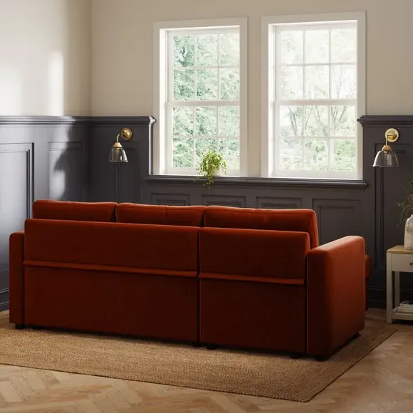 Corner Chaise Sofa Bed with Storage - Orange, Velvet