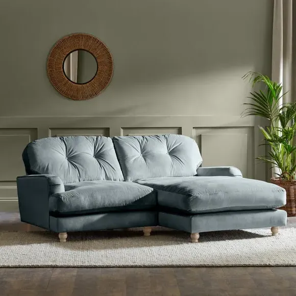 Corner Chaise Sofa - Blue, Velvet