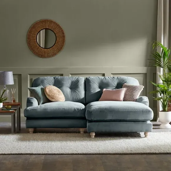 Corner Chaise Sofa - Blue, Velvet