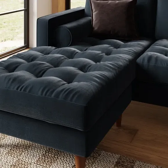 Corner Chaise Sofa Casual Sit - Ink, Velvet