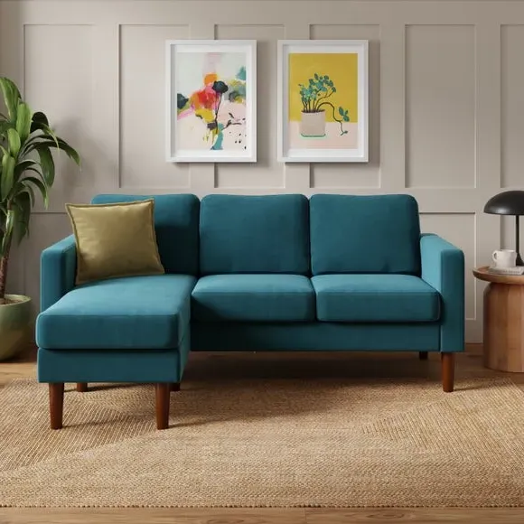 Corner Chaise Sofa Compact - Petrol, Velvet image