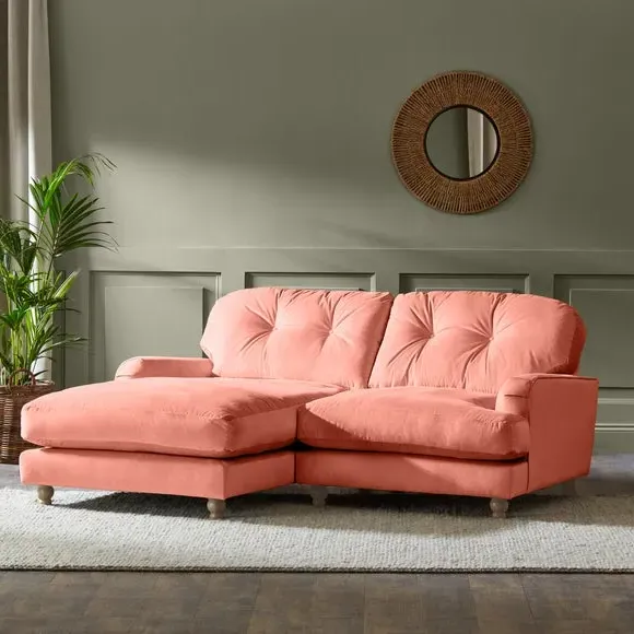 Corner Chaise Sofa - Coral, Velvet