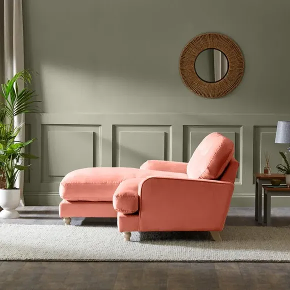 Corner Chaise Sofa - Coral, Velvet