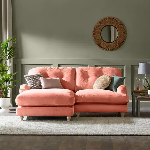 Corner Chaise Sofa - Coral, Velvet