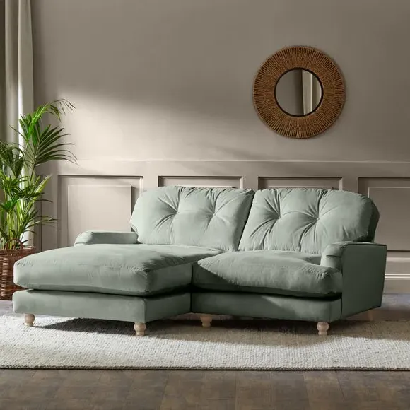 Corner Chaise Sofa - Green, Velvet