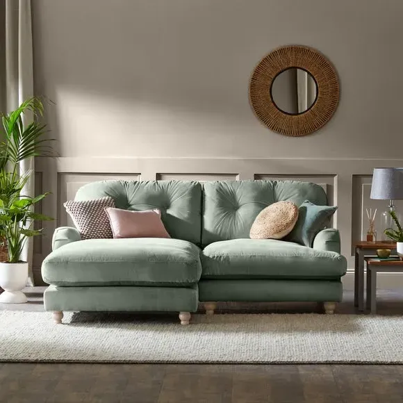 Corner Chaise Sofa - Green, Velvet