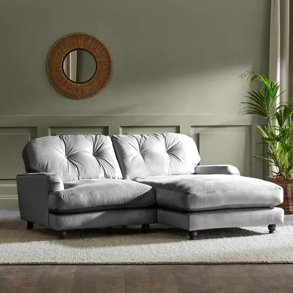 Corner Chaise Sofa - Grey, Velvet